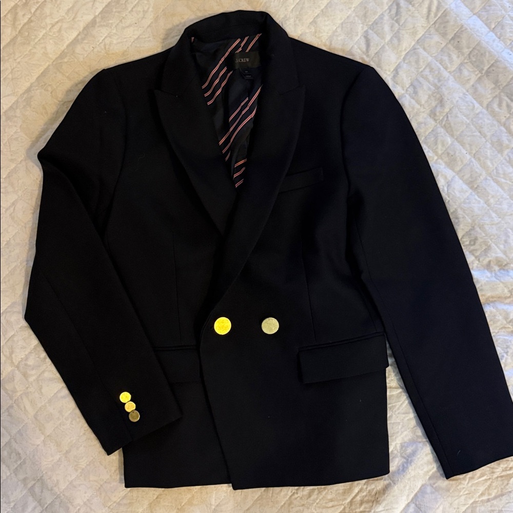 J. Crew Navy Double-Breasted Sport Coat with Pink-Striped Lining make an offer